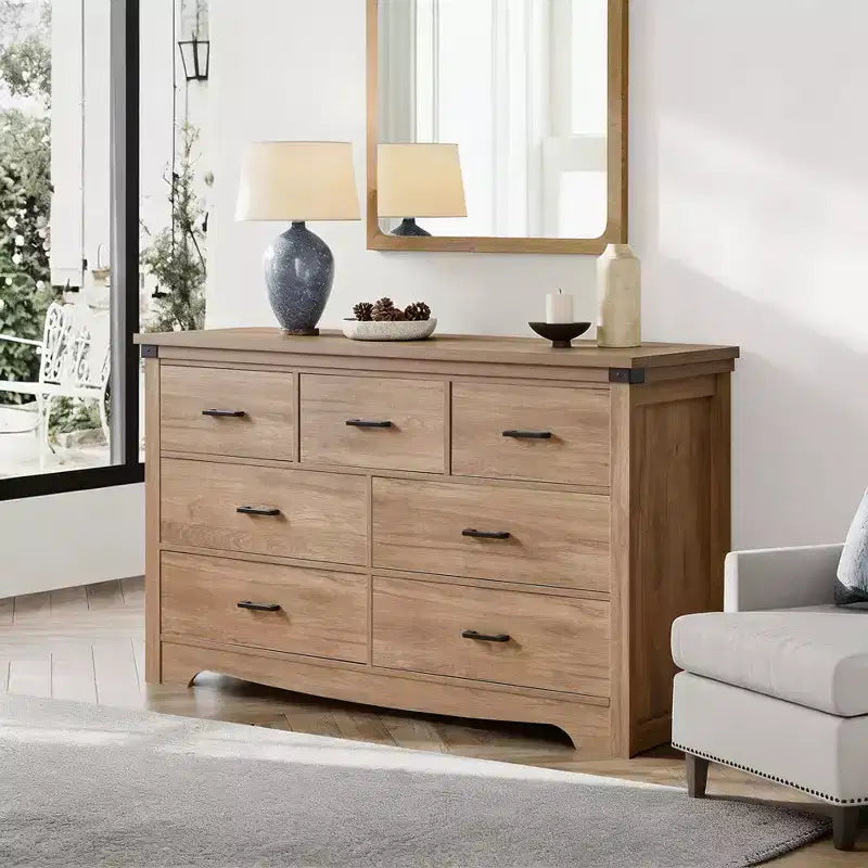 Cassettiera stile rustico a 7 cassetti per camera da letto, cassettiera alta 31.4, in legno dall'aspetto rustico con maniglie in metallo, organizer contenitore per armadio