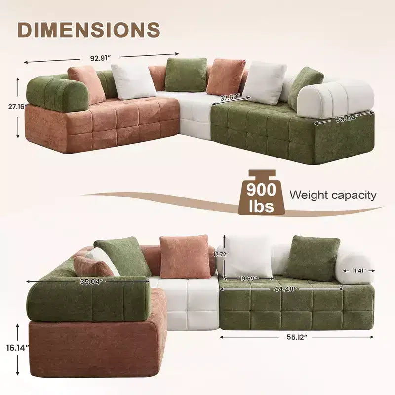 110.23 in. W modulares 4-Sitzer-Chenillesofa im Colorblock-Design mit geschwungenen Armlehnen