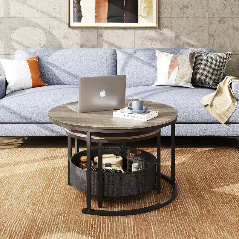 GALAXHERO set van 2 ronde nesttafels - salontafels van 31.5 met opbergruimte en metalen frame voor woonkamer/appartement