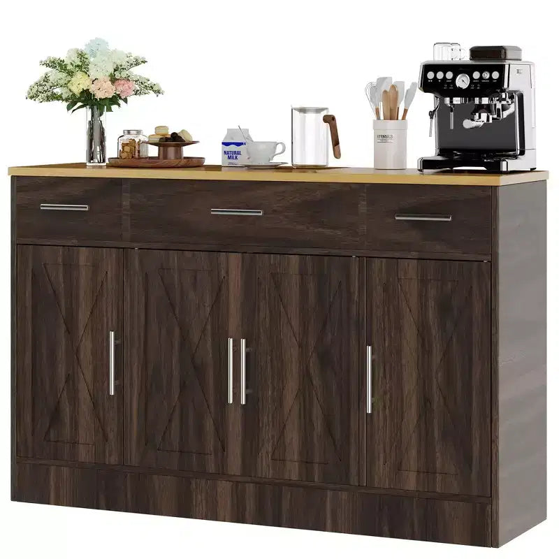 Credenza Celebalcony con contenitore, grande mobile da cucina da 53.4 con 3 cassetti e 4 ante, ripiano regolabile per cucina e soggiorno