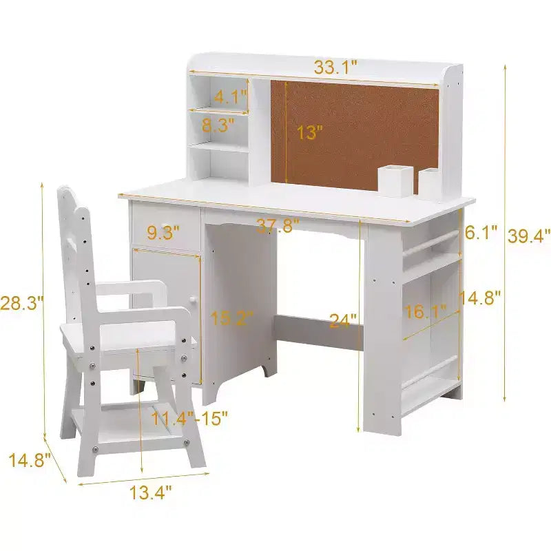 Bureau et chaise pour enfant, ensemble pour garçons et filles, bureau d'écriture en bois avec bibliothèque, tableau d'affichage, placard et tiroir, pour les 3-8 ans