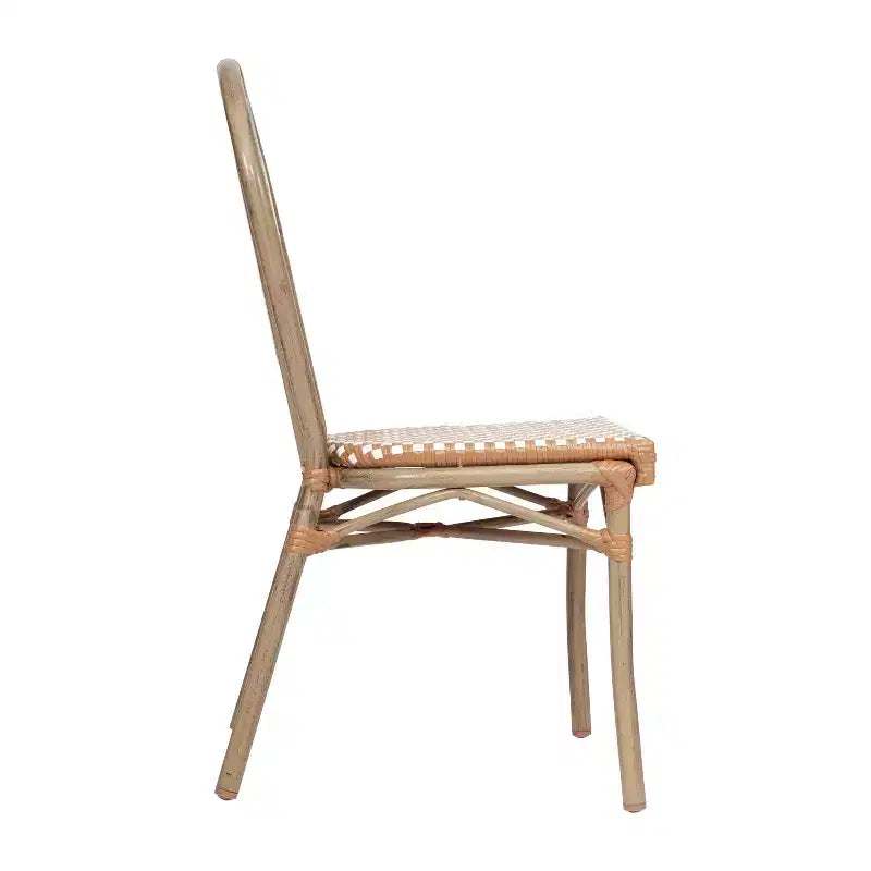 Flash Furniture Lourdes Bistro-Stapelstuhl im Thonet-Stil für den gewerblichen Innen- und Außenbereich, PE-Rattan und Aluminiumgestell
