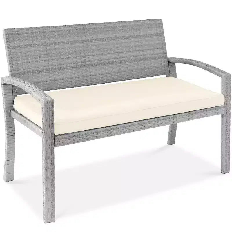 Best Choice Products Outdoor-Gartenbank aus Korbgeflecht für 2 Personen, Garten- und Terrassenmöbel mit einer Tragkraft von 700lb, Kissen