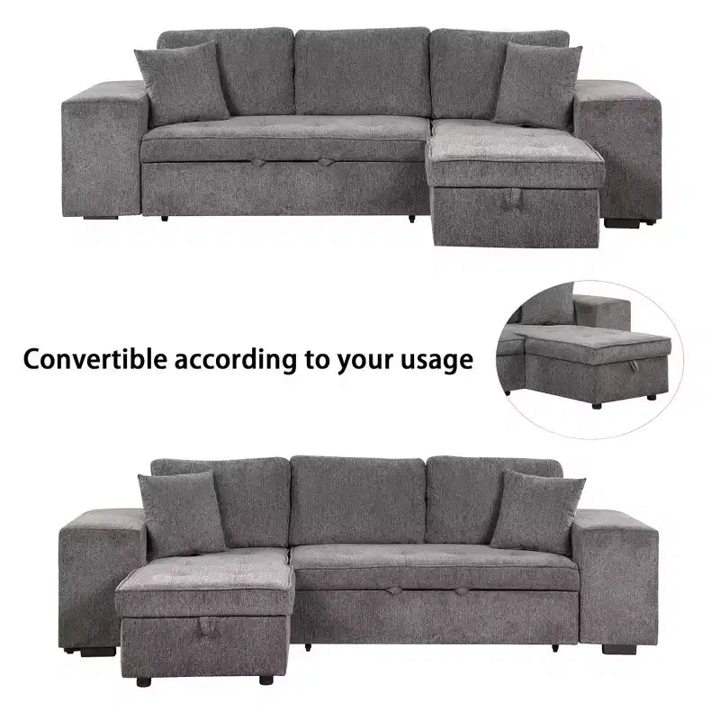 Divano componibile letto reversibile a L da 104.5 con chaise longue contenitore e 2 sgabelli - Divano letto trasformabile a 3 posti per il soggiorno