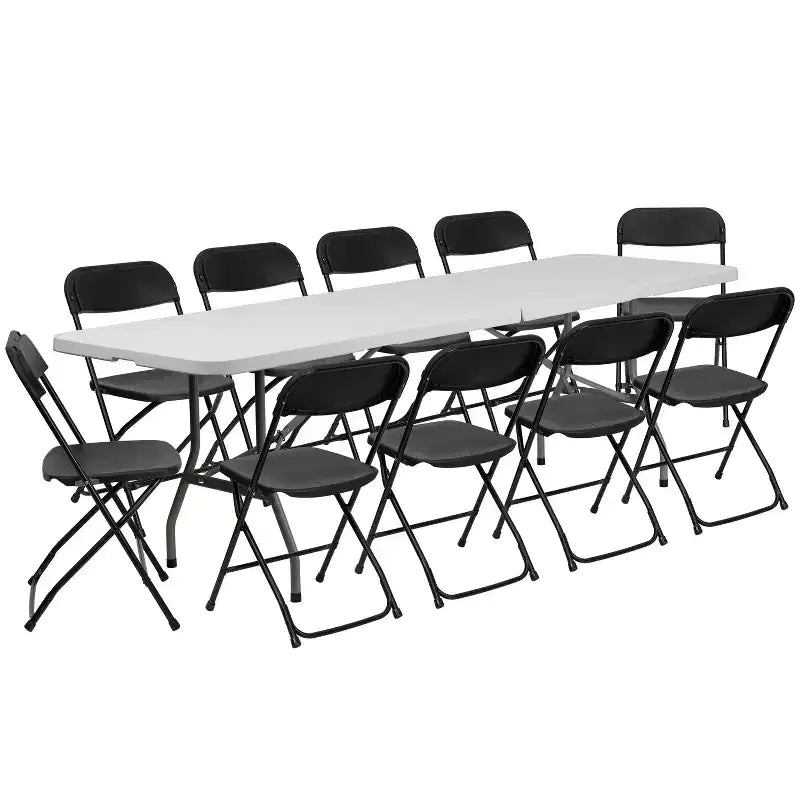 Emma and Oliver set met 8 witte kunststof bi-fold klaptafels voor evenementen/trainingen en 10 klapstoelen