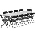 Emma and Oliver set met 8 witte kunststof bi-fold klaptafels voor evenementen/trainingen en 10 klapstoelen