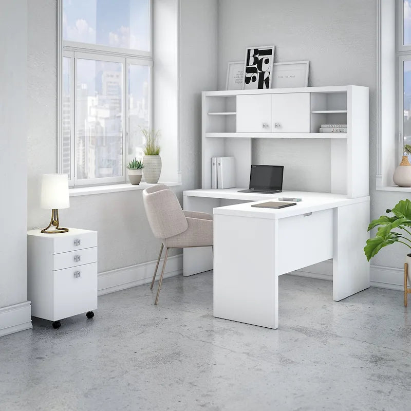Bureau d’angle L Echo avec rehausse et tiroirs