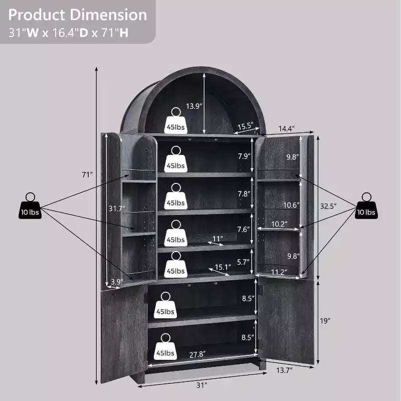 Dispensa da cucina alta 71 con arco, mobile contenitore moderno con 3 ripiani regolabili e 6 ripiani nelle ante, per cucina e soggiorno