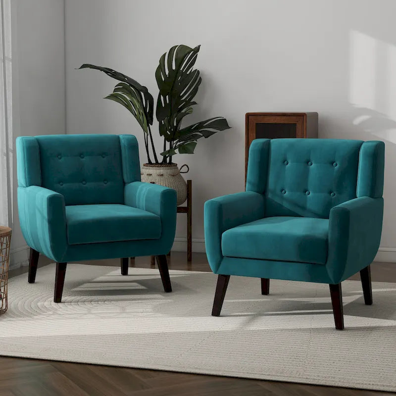 Set van 2 fluwelen fauteuils met armleuningen voor de woonkamer