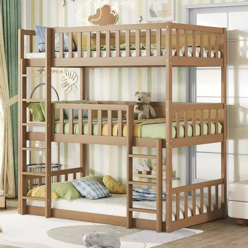 Letto a castello triplo per bambini, con tre letti singoli sovrapposti e separabili, scala e spondine, convertibile in 3 letti