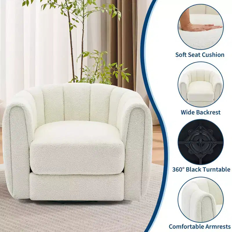 Lot de 2 fauteuils d'appoint pivotants, pivotants à 360°, en polaire effet peluche, avec base robuste, beiges, pour salon, chambre et bureau