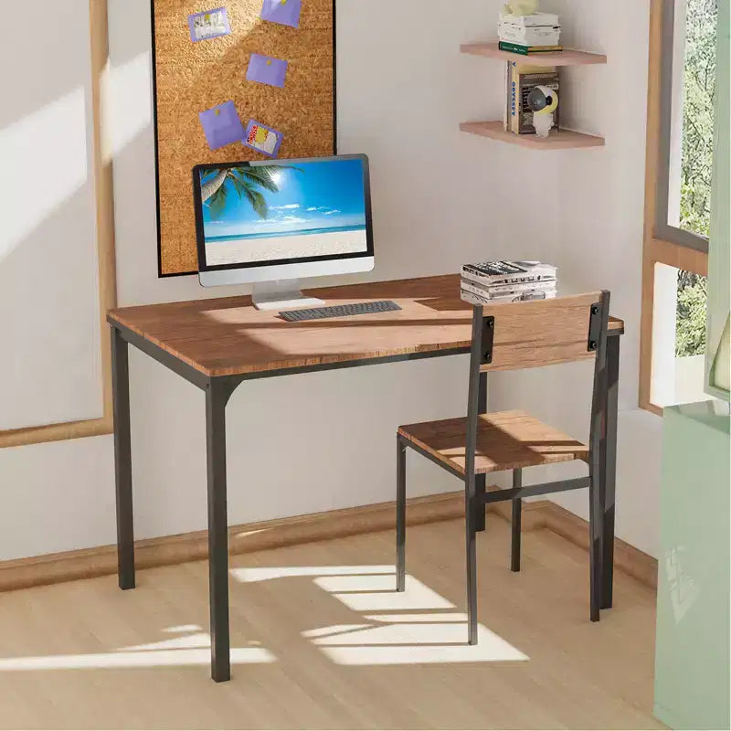 Costway eettafelset met 4 delen, rustieke tafel, 2 stoelen en bank met opbergrek