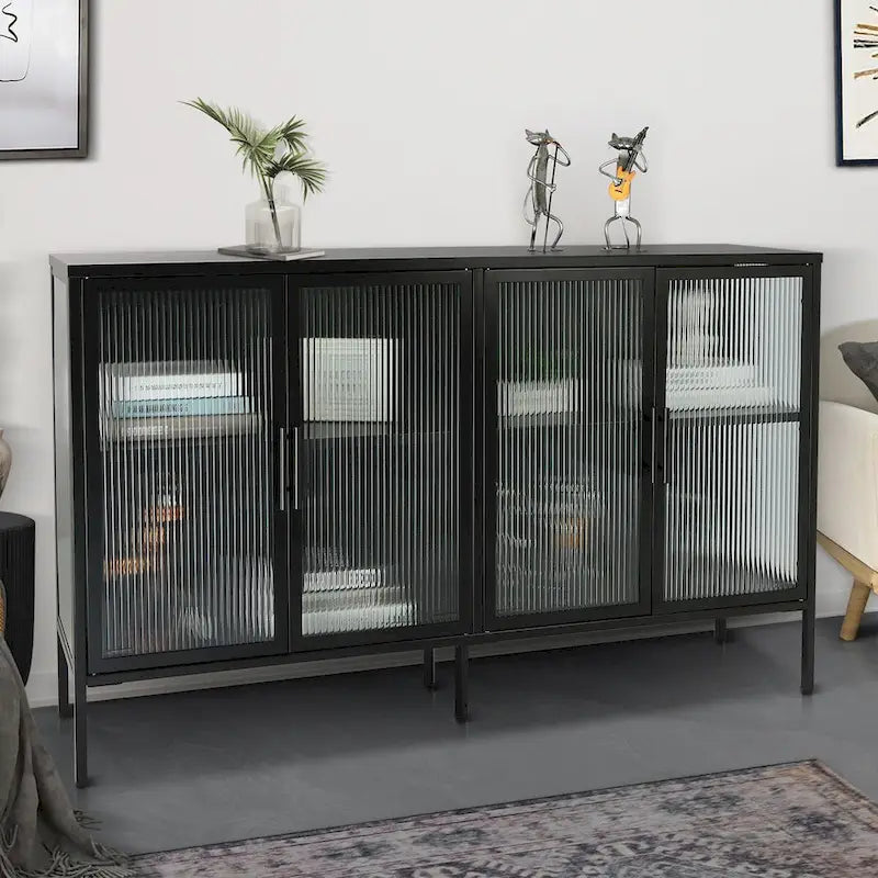 Metallschrank mit gehärteter Glasscheibe und verstellbarem Einlegeboden