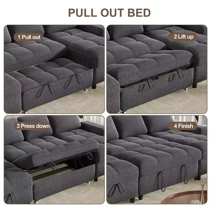 104-Zoll-U-förmiges Schlafsofa mit Stauraum, umwandelbar