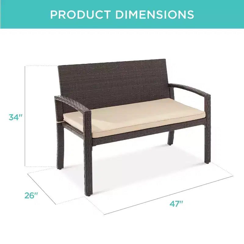 Best Choice Products Outdoor-Gartenbank aus Korbgeflecht für 2 Personen, Garten- und Terrassenmöbel mit einer Tragkraft von 700lb, Kissen