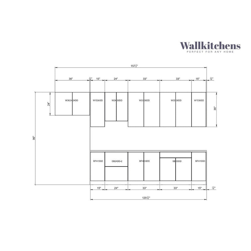 Keuken Timeless Collection, grijs-wit glanzend, onderkast, breedte 13Ft - 157x24