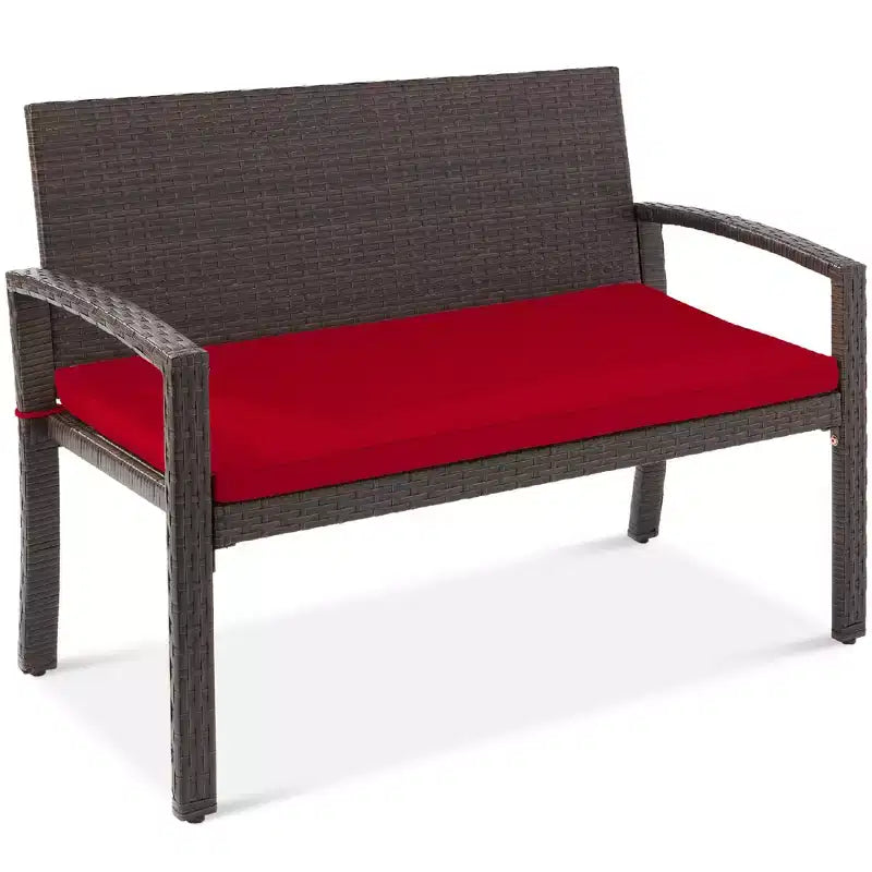 Best Choice Products Outdoor-Gartenbank aus Korbgeflecht für 2 Personen, Garten- und Terrassenmöbel mit einer Tragkraft von 700lb, Kissen