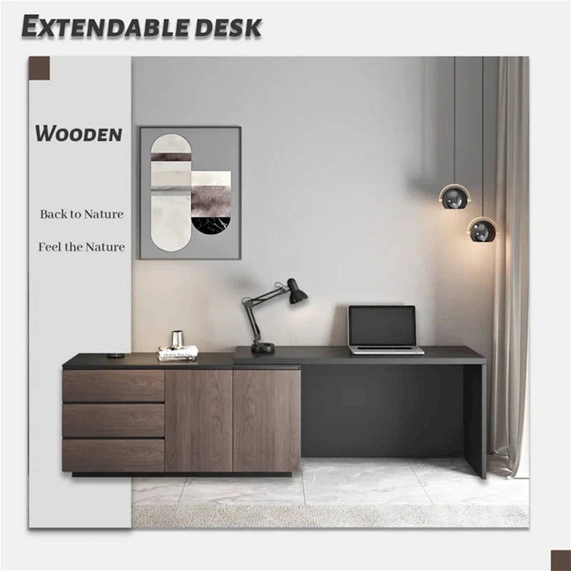 Bureau extensible avec tiroir et commode de rangement pour bureau à domicile