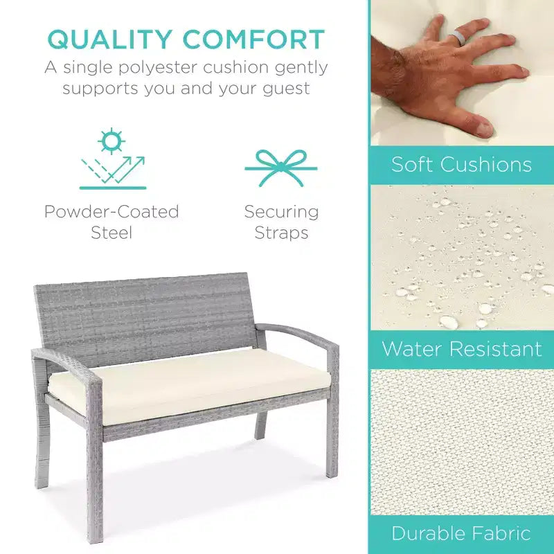 Best Choice Products Outdoor-Gartenbank aus Korbgeflecht für 2 Personen, Garten- und Terrassenmöbel mit einer Tragkraft von 700lb, Kissen