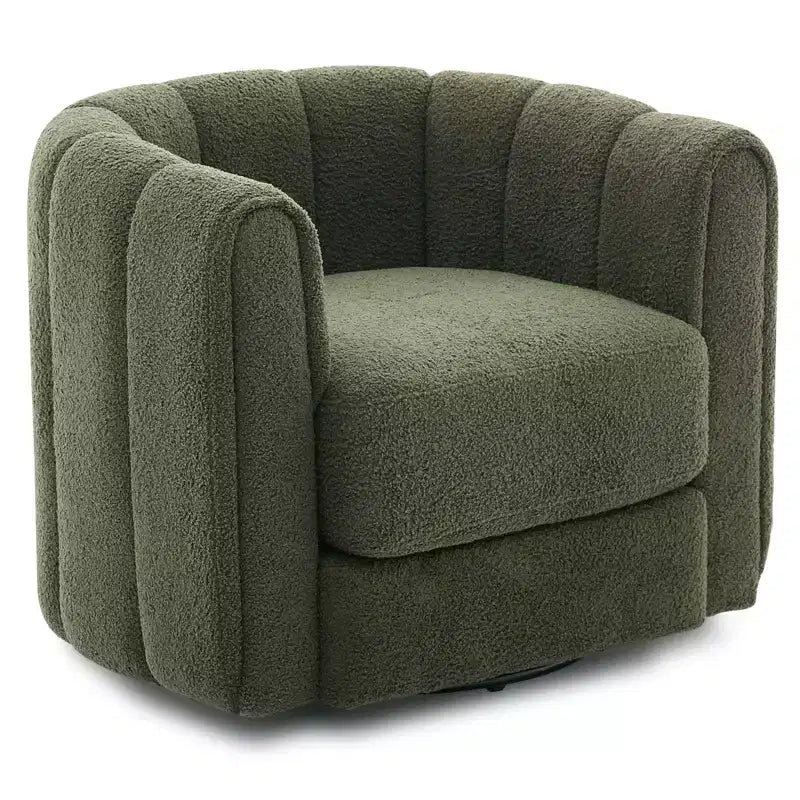 Ensemble de 2 fauteuils d’appoint pivotants à 360° modernes, style tonneau, rembourrage moelleux en tissu, vert