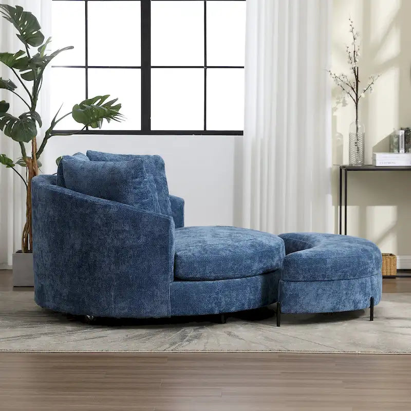 Fauteuil canapé moderne rond de style tonneau avec 5 coussins et pouf en option