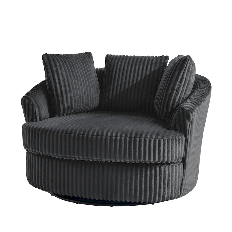 Fauteuil tonneau pivotant surdimensionné en velours côtelé moelleux, accoudoirs rentrés, 43 W