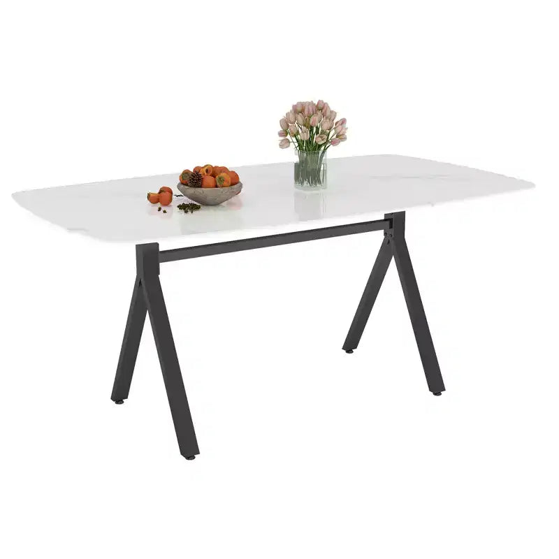 GDFStudio Daniela moderne rechthoekige eettafel van gehard glas met marmerdessin en metalen poten