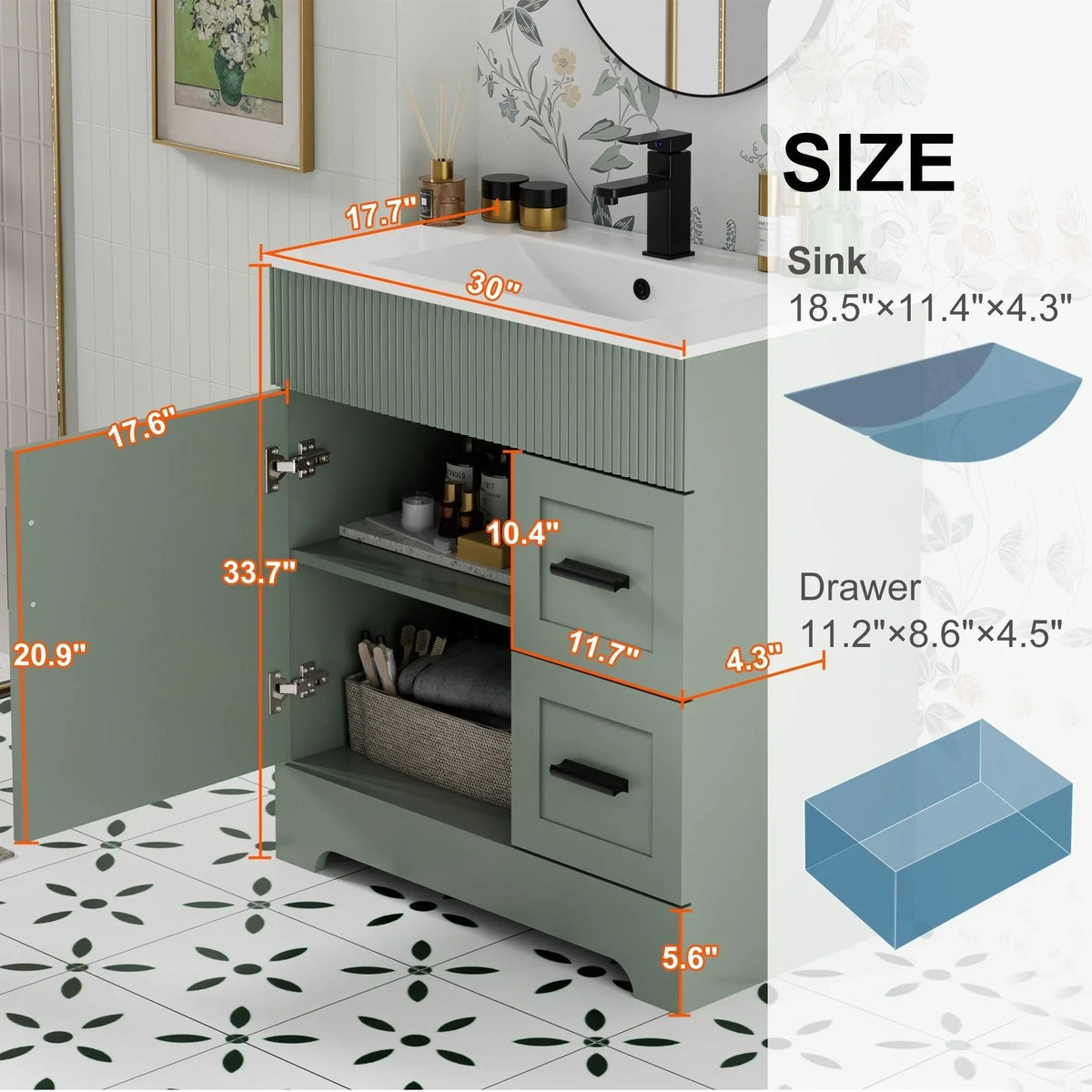 Ensemble meuble-lavabo de salle de bain Wavy Line 30/36/48 avec lavabo et robinet