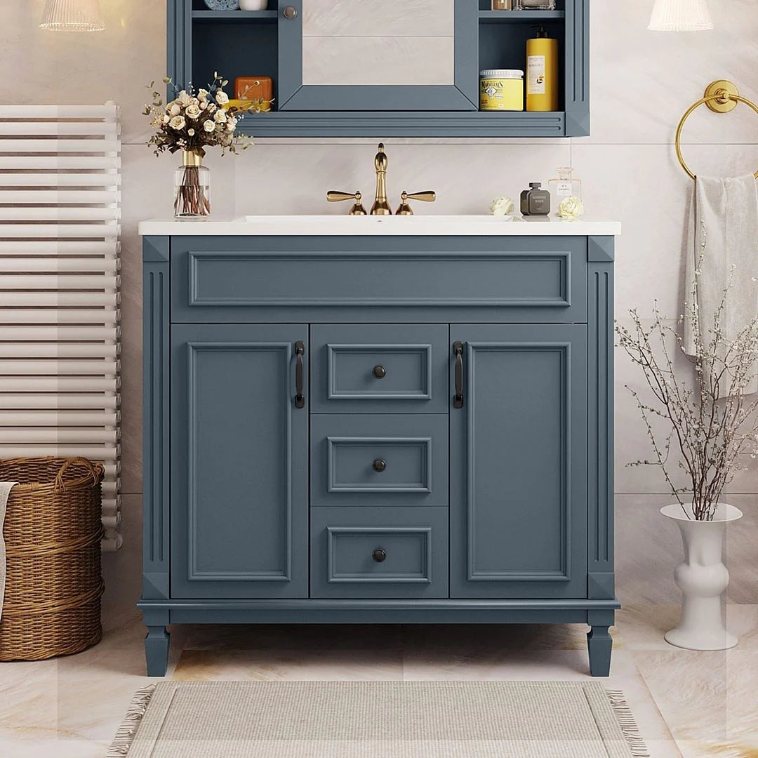 Mobile bagno moderno da 36 con lavabo integrato e specchiera, 2 ante e 2 cassetti