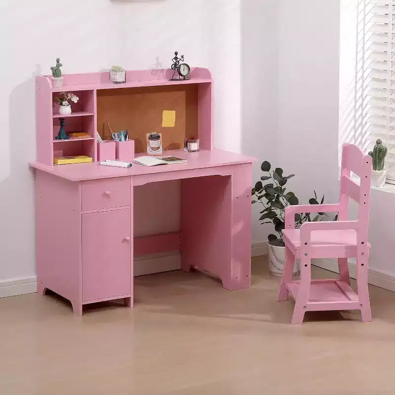 Bureau et chaise pour enfant, ensemble pour garçons et filles, bureau d'écriture en bois avec bibliothèque, tableau d'affichage, placard et tiroir, pour les 3-8 ans