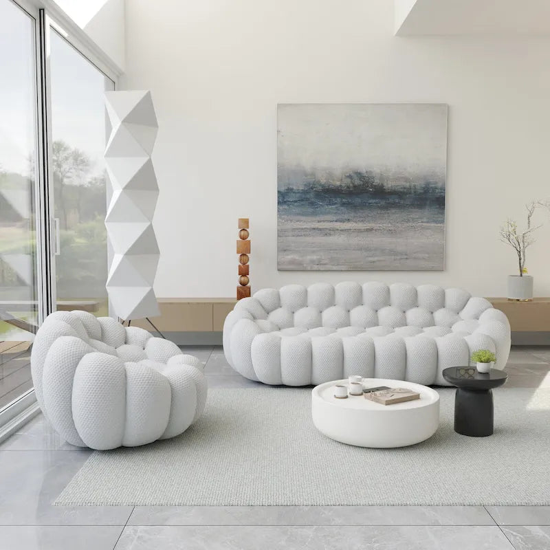 2er-Set 3D-Wabenstoff-Bubble-Sofas, 3-Sitzer-Sofa und Einzelsessel fürs Wohnzimmer