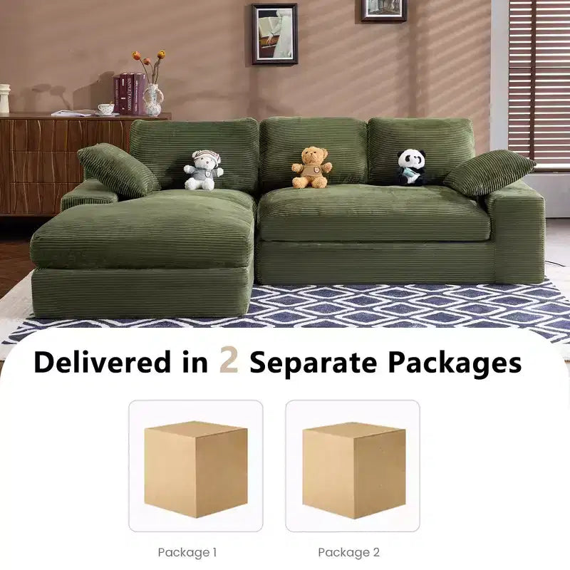 Clihome Cordsofa - weich und hautfreundlich, mit 3 Rückenkissen und 2 Zierkissen