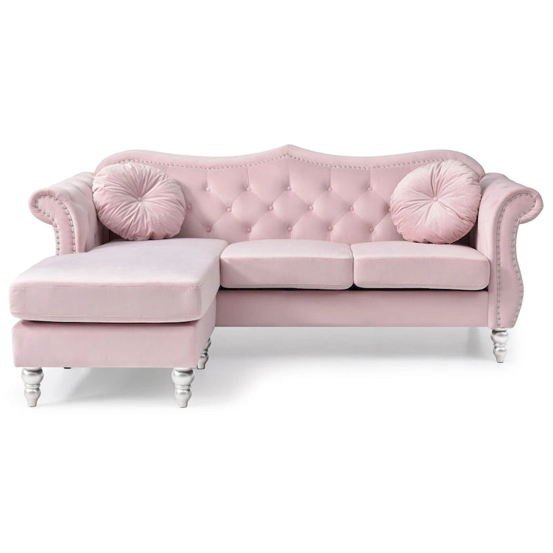 Hollywood-fluwelen bank met omkeerbare chaise longue