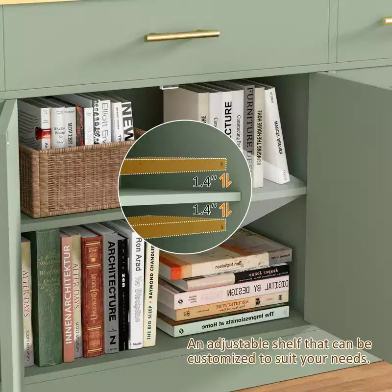 Credenza Celebalcony con contenitore, grande mobile da cucina da 53.4 con 3 cassetti e 4 ante, ripiano regolabile per cucina e soggiorno