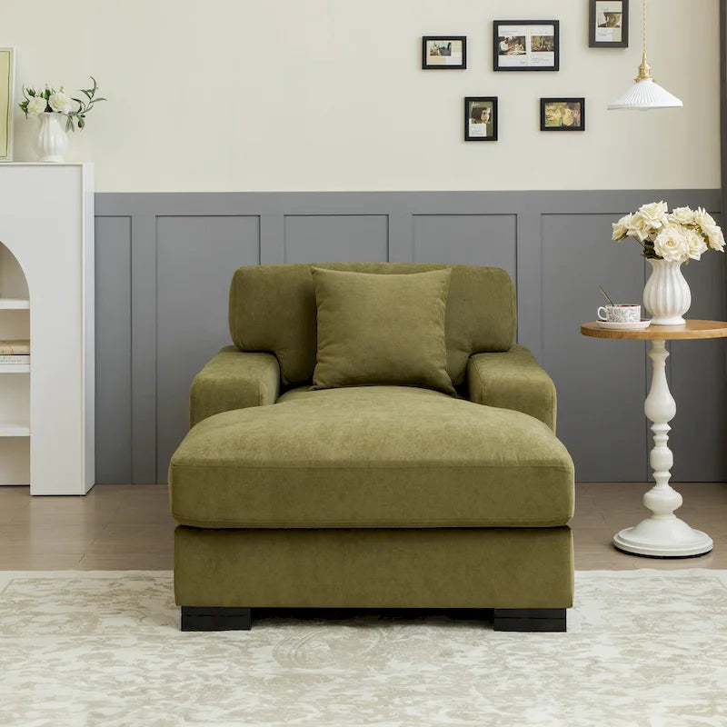 Moderne extra grote chaise longue-slaapbank in mid-century-stijl met kussen