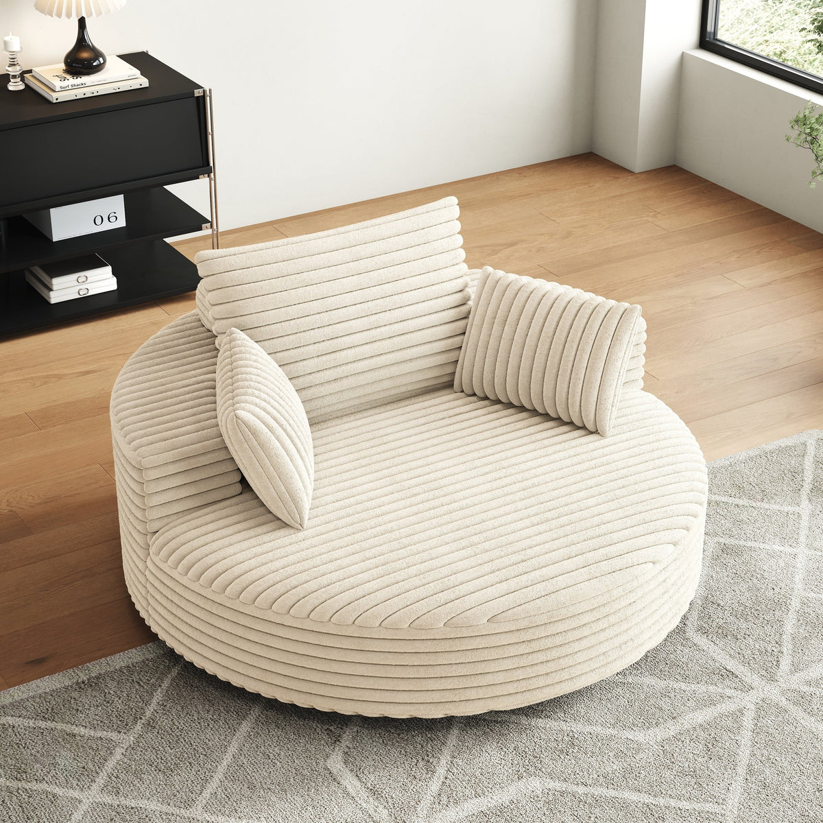 Einzelsessel mit Cord-Chenille-Bezug und Schaumstoffpolsterung, drehbar