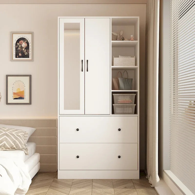 Kleiderschrank mit Spiegel und verstellbarem Kleiderstangenbereich, platzsparend