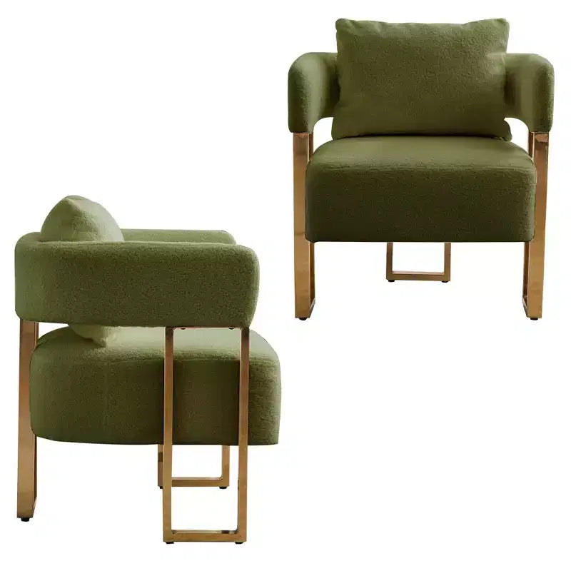 Set van 2 moderne gestoffeerde fauteuils met gouden metalen poten voor woonkamer, slaapkamer of kantoor