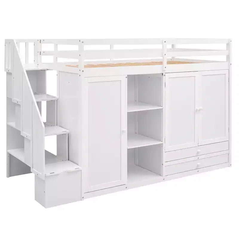 93.3 Functional Loft Bed with Wardrobes, Shelves, Drawers and Storage Ladder