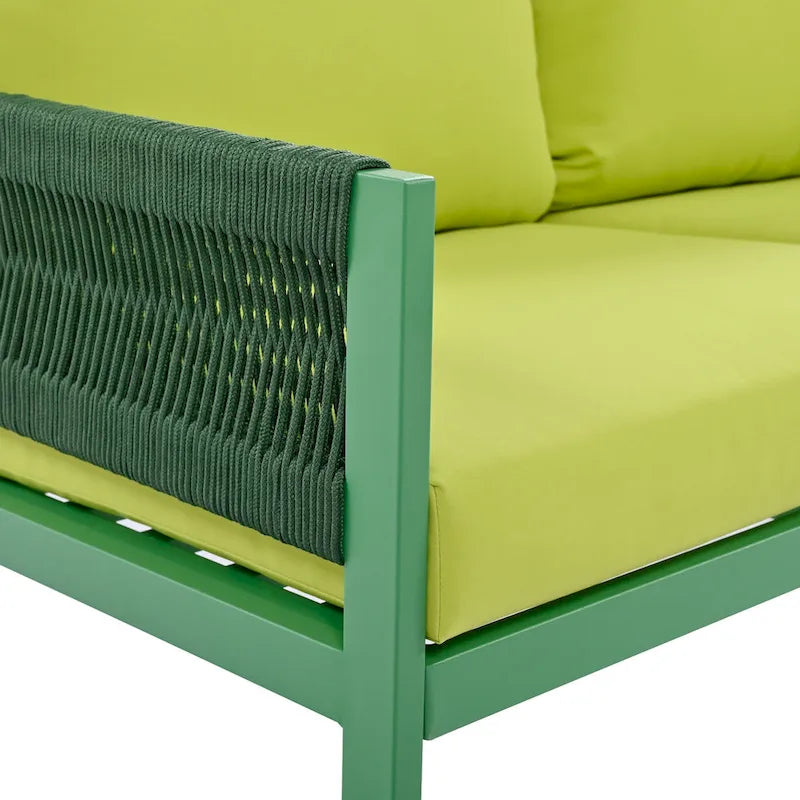 4-delige tuinmeubelset, loungeset voor buiten met tafel van gehard glas, diepe zit en dikke kussens