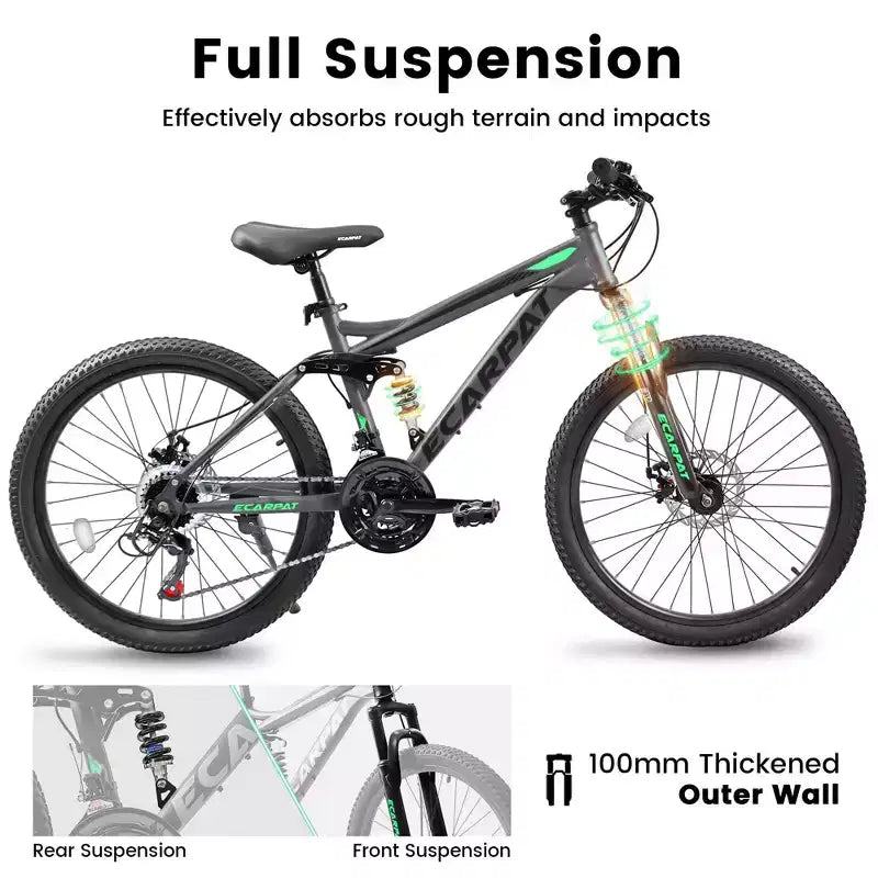 Mountain bike Okak da 26IN con freni a disco, bici per adulti a 21 velocità con telaio resistente e doppia ammortizzazione posteriore, per il ciclismo su strada in città