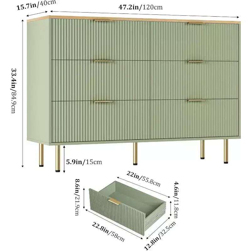 COZONY ladekast met 6 laden en geribbeld ontwerp, moderne houten opbergkast, brede ladekast voor slaapkamer, woonkamer en hal