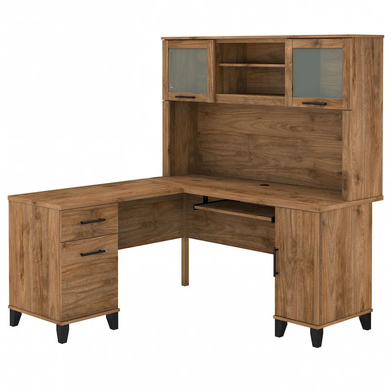 Bush Furniture Somerset 60W L-förmiger Schreibtisch mit Aufsatzregal