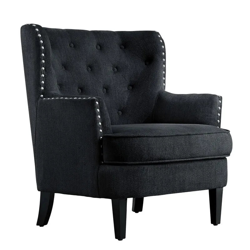 Poltrona decorativa Moser Bay Mignon in velluto/lino, larga 30, con schienale alto e bottoni