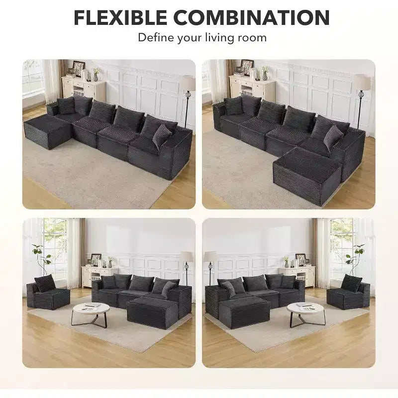 Canapé modulaire nuage de 107/ 137, canapé profond sans structure, canapé convertible confortable pour le sol avec poufs et mousse à mémoire de forme