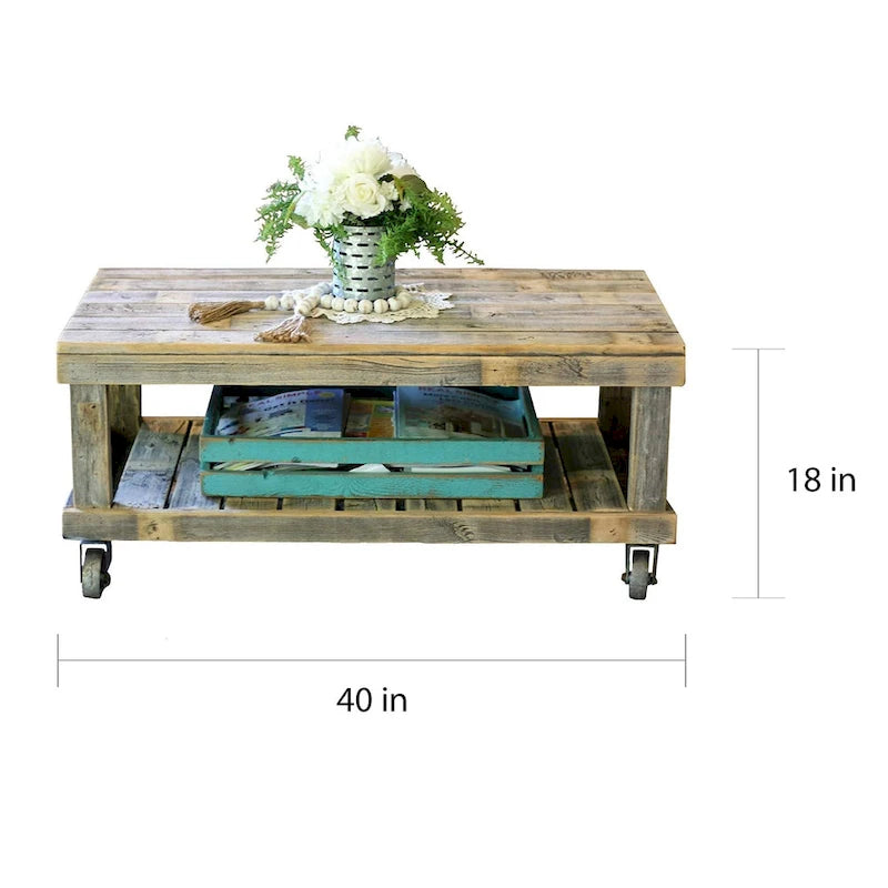 Table basse sur roulettes The Gray Barn Homer, finition naturelle vintage