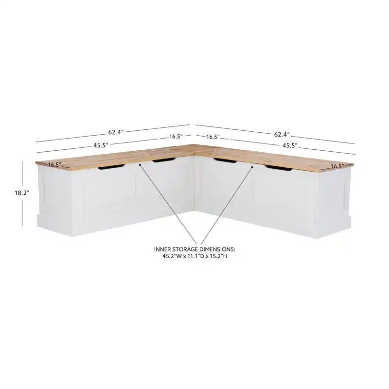 Banc d’angle de salle à manger sans dossier - naturel et blanc