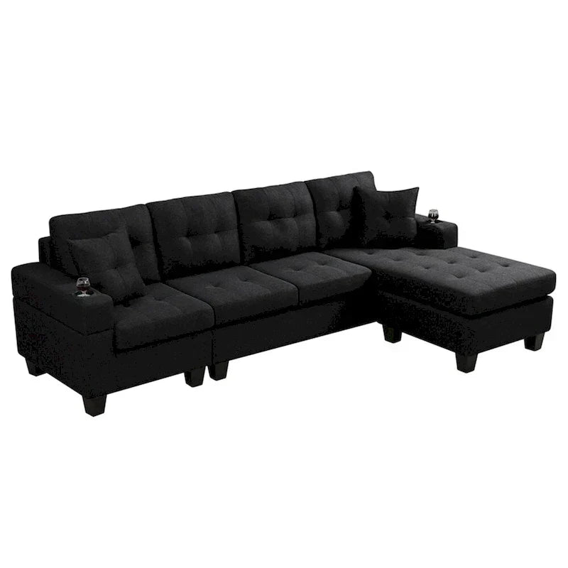 Wohnzimmer-Ecksofa mit L-förmiger Chaiselongue und Becherhalter