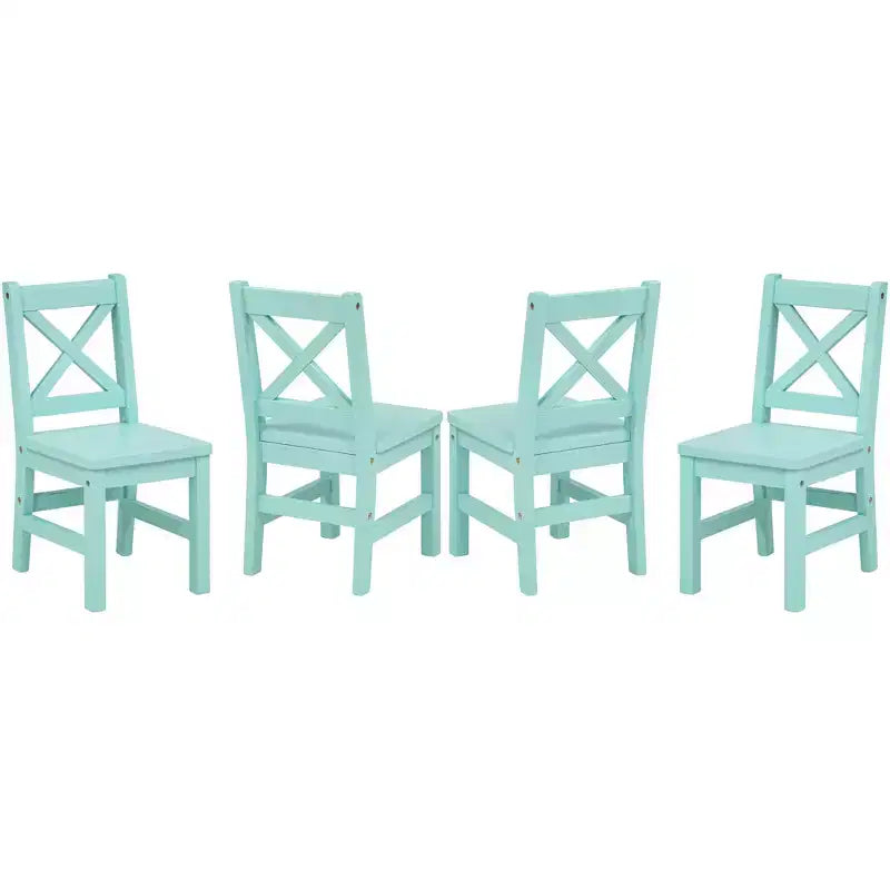 Ensemble de table et de chaises pour enfants eHemco en bois massif (4 chaises incluses), 5 pièces