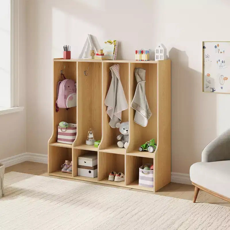 Acekool Garderobenschrank für Kinder mit 4 Fächern und 8 Haken für Klassenzimmer, Kinderzimmer und Zuhause